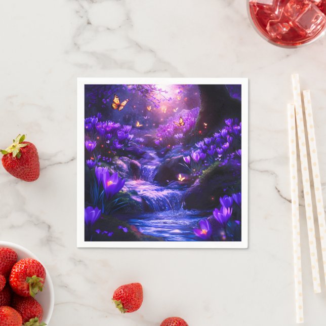 Midnight Lavender Cascade Blossoms Napkin (Insitu)