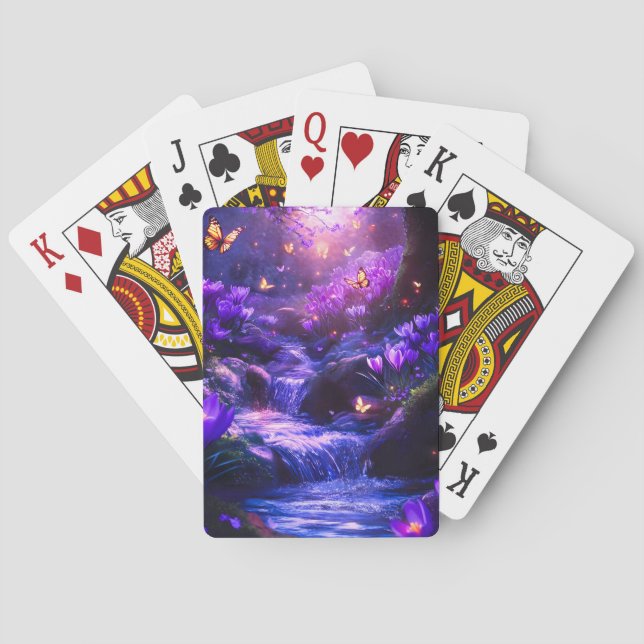 Midnight Lavender Cascade Blossoms Playing Cards (Back)
