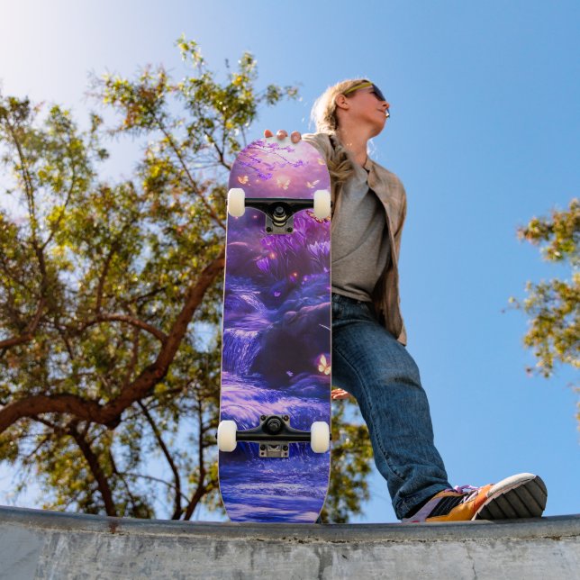 Midnight Lavender Cascade Blossoms Skateboard (Outdoor 1)