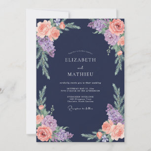 Midnight Lavender Ranunculus Grey Eucalyptus Weddi Invitation
