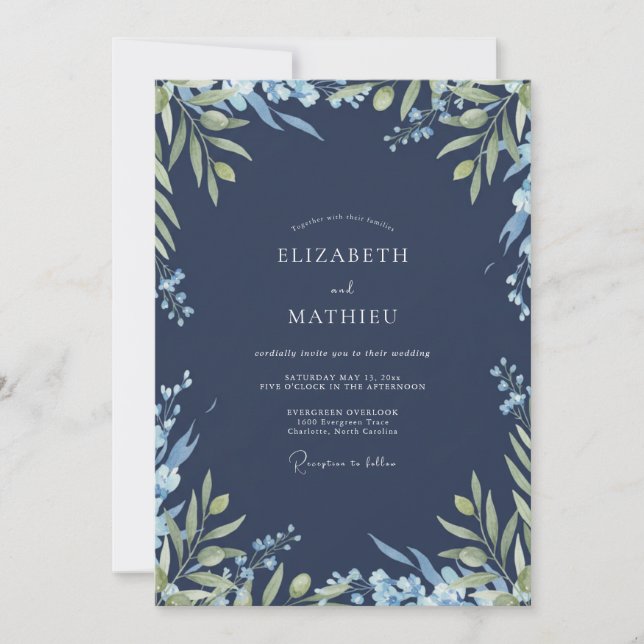 Midnight Leafy Wedding Invitation (Front)
