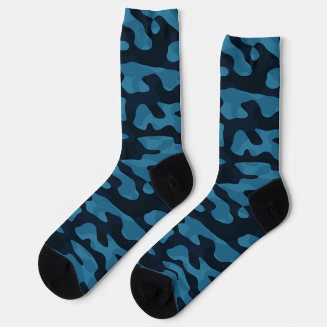 Midnight, light blue, muted blue, dark blue camo socks (Left)