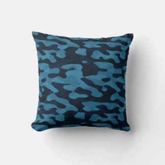 Midnight, light blue, muted blue, dark blue camo throw pillow