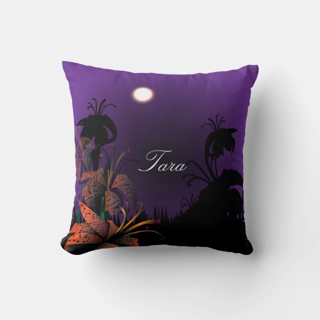 Midnight Lillies Throw Pillow (Front)