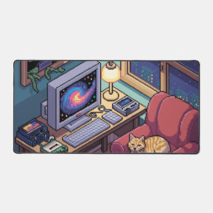 Midnight Lofi Pixel Art Retro Room Desk Mat