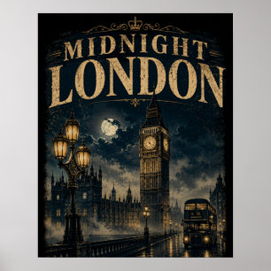 Midnight London Big Ben Night Moody Poster