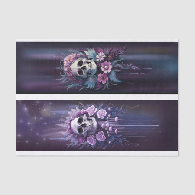 Midnight Macabre, Stunning Gothic Skull in Plum Tissue Paper (Front)