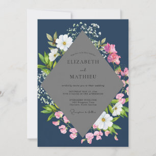 Midnight Magenta Blossom Wedding Invitation