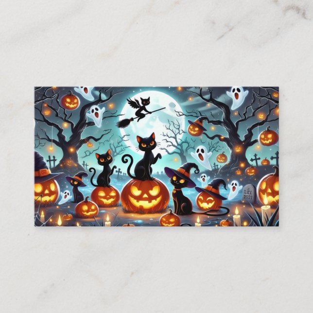 Midnight Magic: Black Cats & Pumpkins Halloween  Enclosure Card (Front)