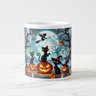 Midnight Magic: Black Cats & Pumpkins Halloween  Large Coffee Mug
