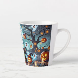 Midnight Magic: Black Cats & Pumpkins Halloween  Latte Mug