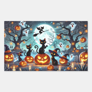 Midnight Magic: Black Cats & Pumpkins Halloween Sticker