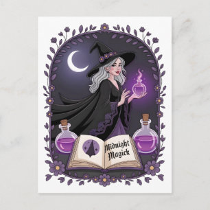 Midnight Magick Illustration of a Young Witch Holiday Postcard