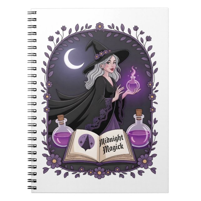 Midnight Magick Illustration of a Young Witch Notebook (Front)