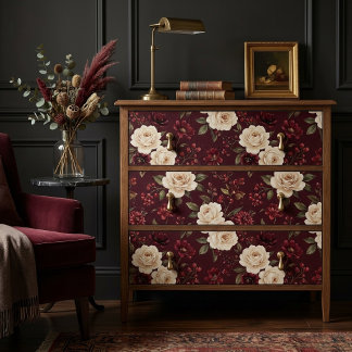 Midnight Magnolia Velvet Burgundy Floral Decoupage Tissue Paper