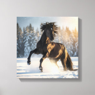Midnight Majesty – Black Stallion in Winter Snow Canvas Print