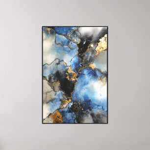 Midnight Marble: Blue & Gold Abstract Canvas Print
