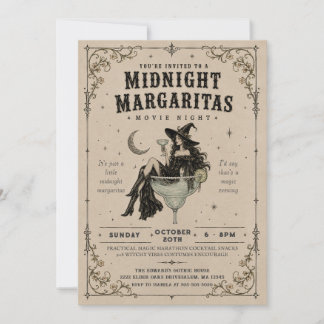 Midnight Margaritas Gothic Witchy Halloween Party Invitation