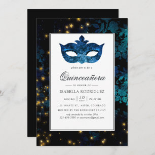 Midnight Masquerade Damask Quinceañera Invitation