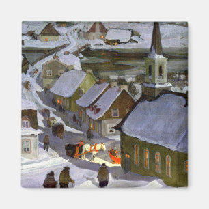 Midnight Mass, painting by Clarence Gagnon Magnet