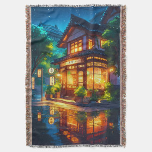 Midnight Matcha – Cozy Japanese Lofi Café Throw Blanket