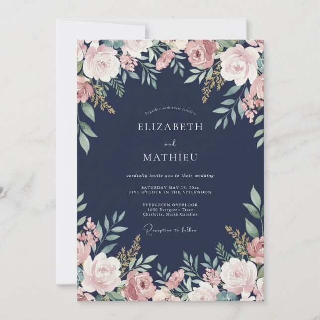 Midnight Mauve Petal Wedding Invitation (Front)