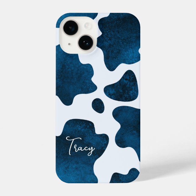 Midnight Meadow: Navy Blue Cow Print  iPhone Case (Back)