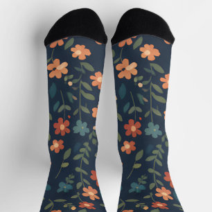 Midnight Meadow Orange Daisy Pattern Socks