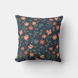 Midnight Meadow Wildflower Throw Pillow
