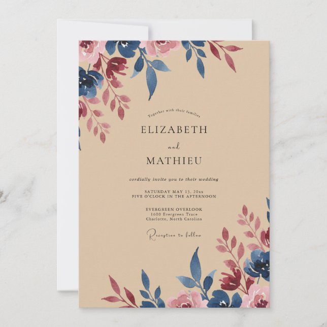 Midnight Merlot Painted Wedding Invitation (Front)