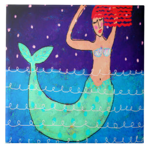 Midnight Mermaid Abstract Painting Tile