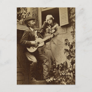 Midnight Minstrel Serenade - Vintage 1881 Postcard