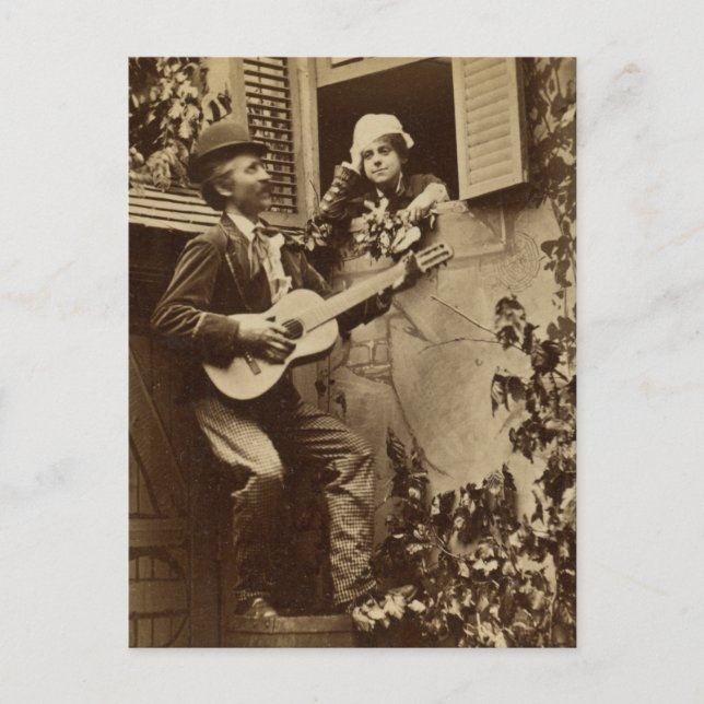 Midnight Minstrel Serenade - Vintage 1881 Postcard (Front)