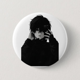 Midnight-Mirror-Selfie Anime Boy - Dark Aesthetic 2 Inch Round Button