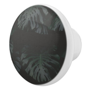 Midnight Monstera Shadows Ceramic Knob