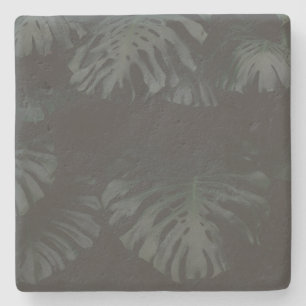 Midnight Monstera Shadows Stone Coaster