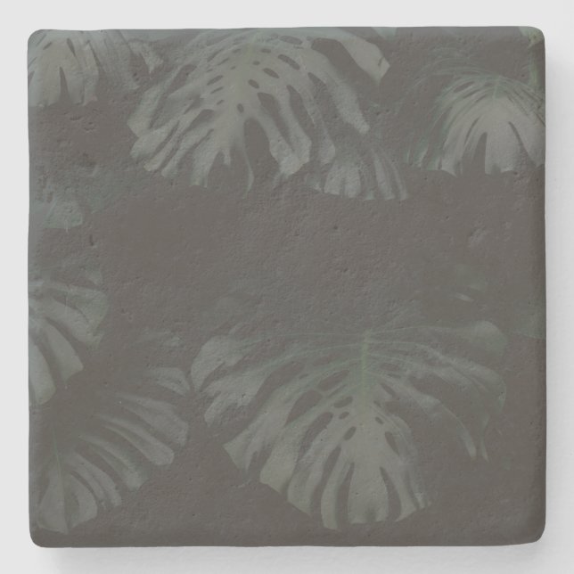 Midnight Monstera Shadows Stone Coaster (Front)