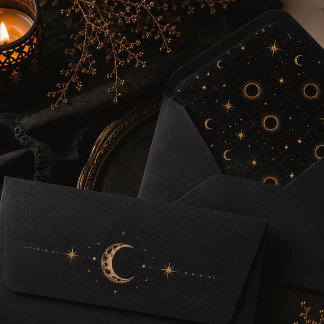 Midnight Moon Gothic Celestial Black Frosted Envelope