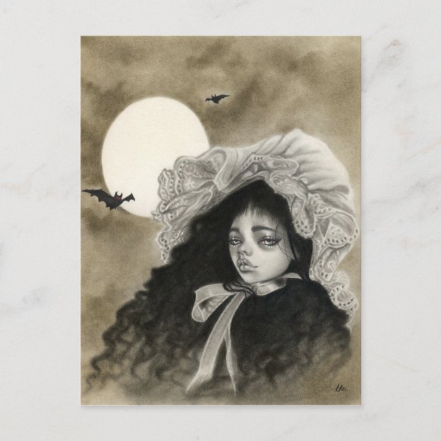 Midnight Moon  vintage girl postcard (Front)