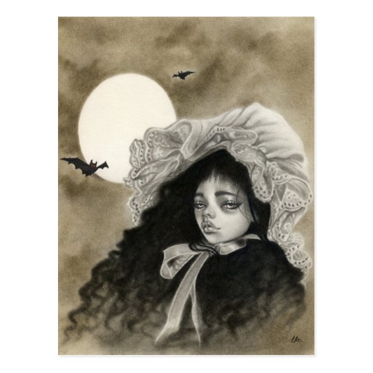 Midnight Moon vintage girl postcard