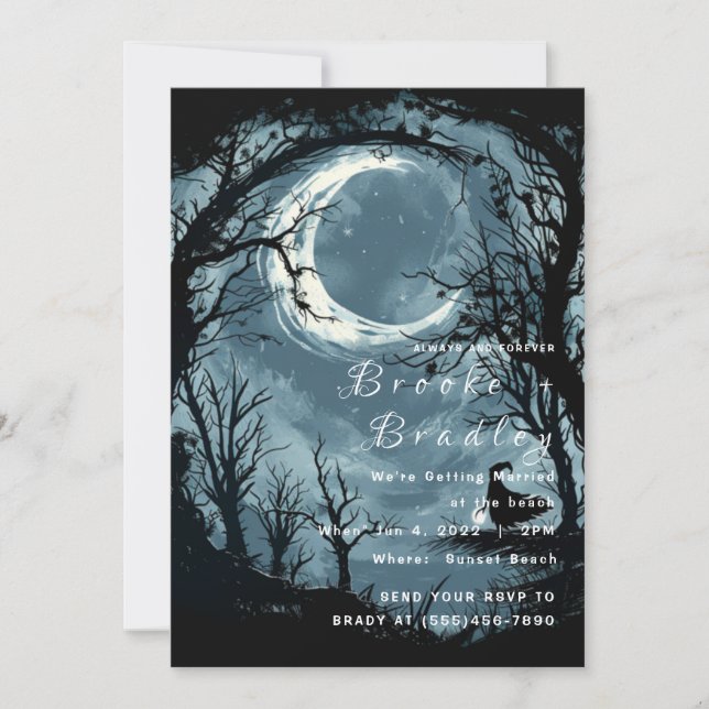 Midnight Moonlit Gothic Wedding Invitation (Front)