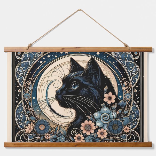 Midnight Muse in a Petaled Moon Frame Hanging Tapestry (Front)