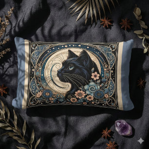 Midnight Muse in a Petaled Moon Frame Lumbar Pillow
