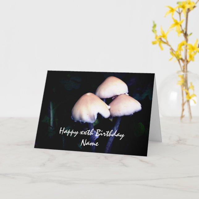 Midnight Mushrooms Nature Personalized Birthday  Card (Yellow Flower)