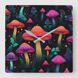 Midnight Mushrooms Wall Clock