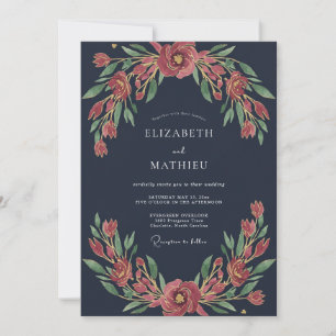 Midnight Muted Terracotta Wildflower Wedding Invitation