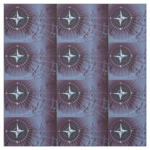 Midnight Nautical Compass Sailing Ships Fabric