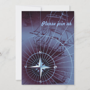 Midnight Nautical Compass Sailing Ships Invitation