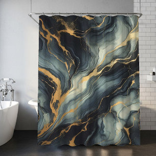 Midnight Navy and Gold Marble Artistic Pattern