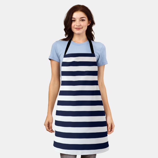 Midnight Navy Blue and White Stripes Apron (Worn)